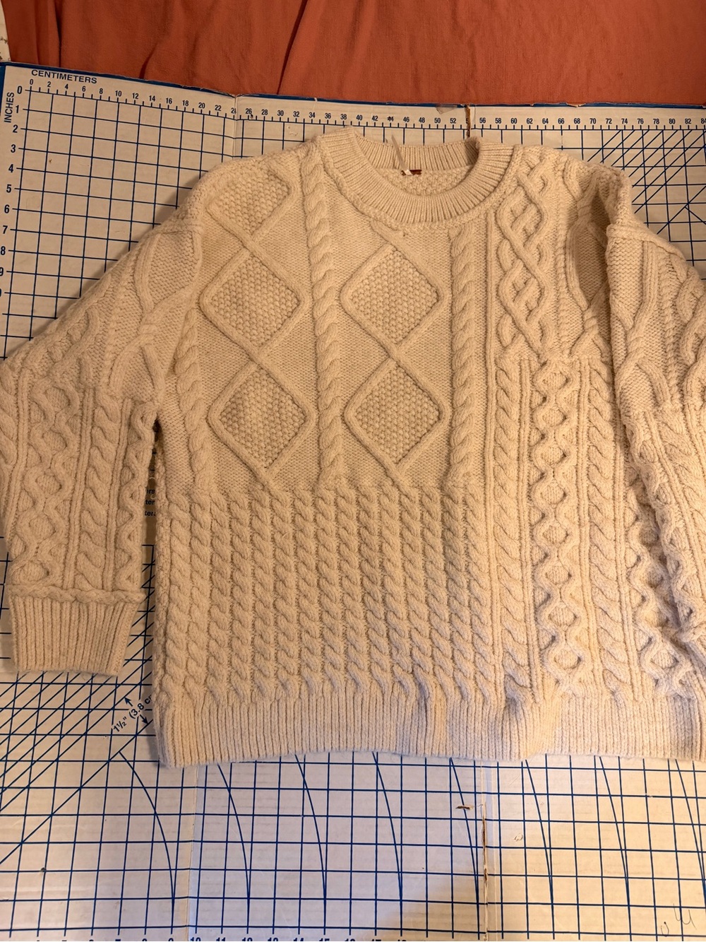 Free People Cream Cable Cable-Stitch Crewneck Sweater